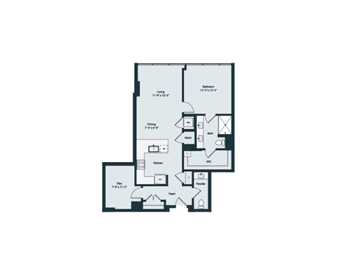 Floor plan for 1 bed, 1.5 baths, 1041 sqft
